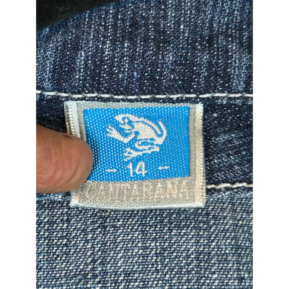 Cantarana Womens Y2K Denim Jacket Brown Hooded Western Rodeo Graphic Blue 14 - Picture 2 of 8